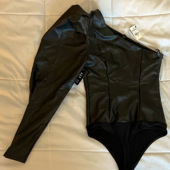 Express XS Faux Leather Bodysuit - Picture 2 of 5